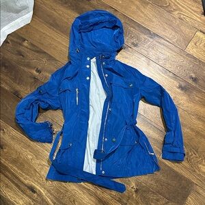 Trina Turk New Hampton's Anorak Women's Blue Belted Hoodie Jacket Size Small